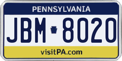 PA license plate JBM8020