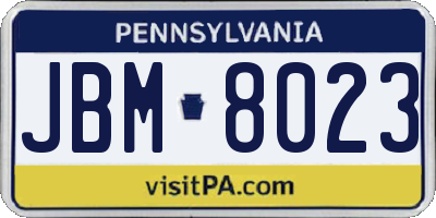 PA license plate JBM8023