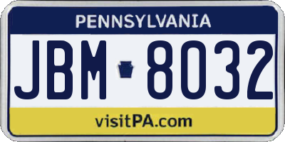 PA license plate JBM8032