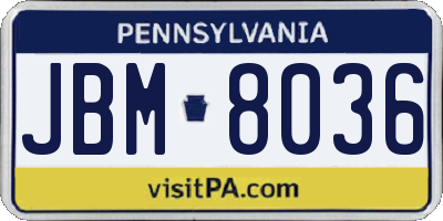 PA license plate JBM8036