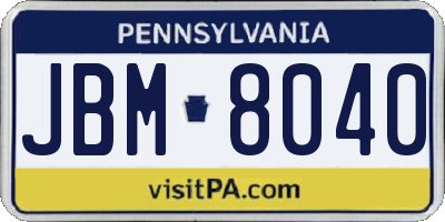 PA license plate JBM8040