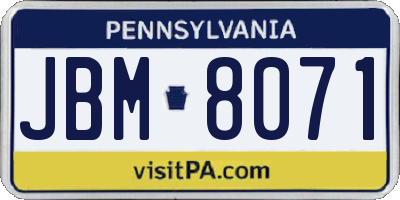 PA license plate JBM8071