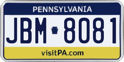 PA license plate JBM8081