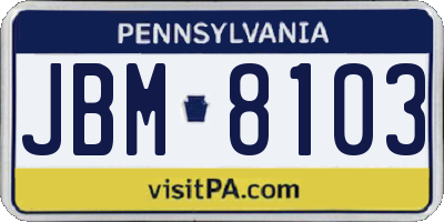 PA license plate JBM8103