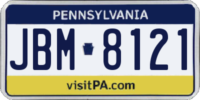 PA license plate JBM8121