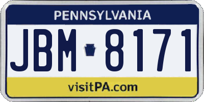 PA license plate JBM8171