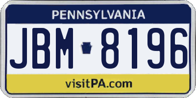 PA license plate JBM8196