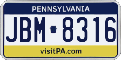PA license plate JBM8316