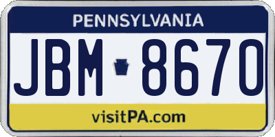 PA license plate JBM8670