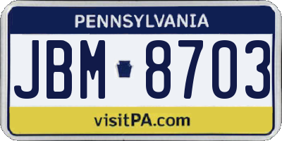 PA license plate JBM8703