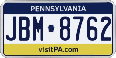 PA license plate JBM8762