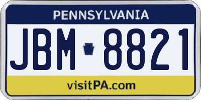 PA license plate JBM8821