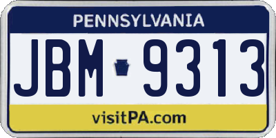 PA license plate JBM9313