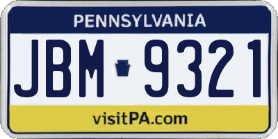 PA license plate JBM9321
