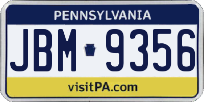 PA license plate JBM9356