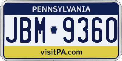 PA license plate JBM9360