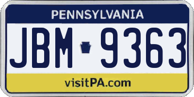 PA license plate JBM9363