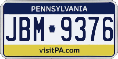 PA license plate JBM9376