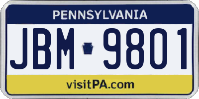 PA license plate JBM9801