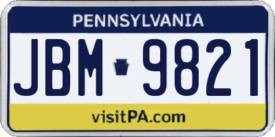 PA license plate JBM9821