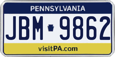 PA license plate JBM9862