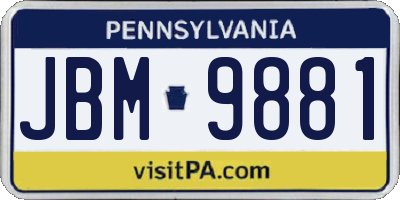 PA license plate JBM9881