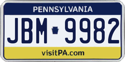 PA license plate JBM9982