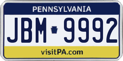 PA license plate JBM9992