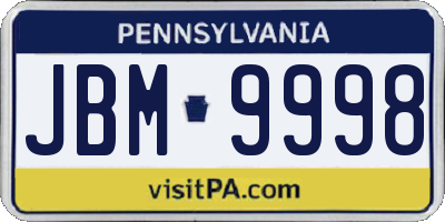 PA license plate JBM9998