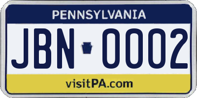 PA license plate JBN0002