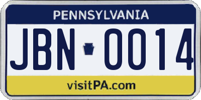 PA license plate JBN0014