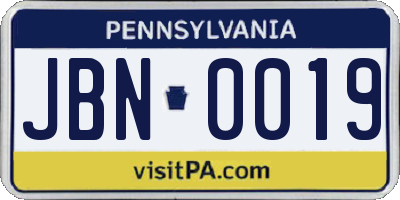 PA license plate JBN0019