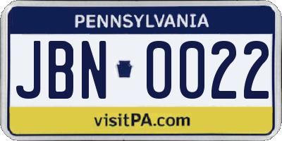 PA license plate JBN0022