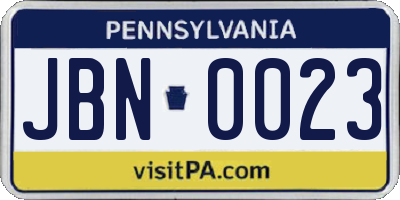 PA license plate JBN0023