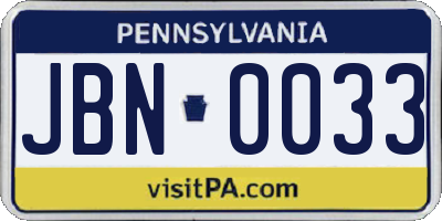 PA license plate JBN0033