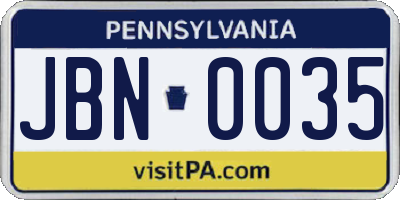 PA license plate JBN0035