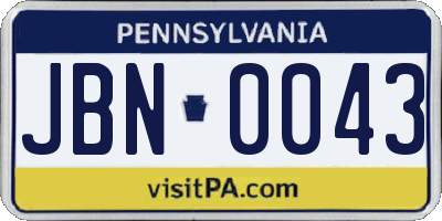 PA license plate JBN0043