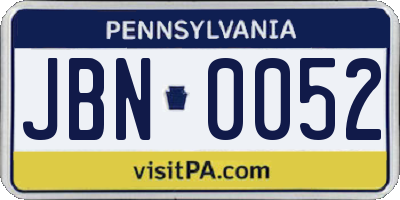 PA license plate JBN0052