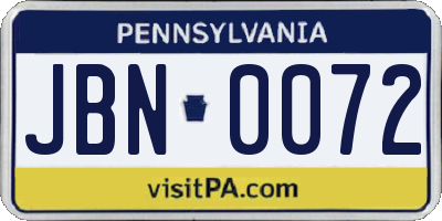 PA license plate JBN0072