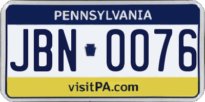 PA license plate JBN0076