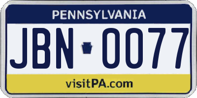 PA license plate JBN0077