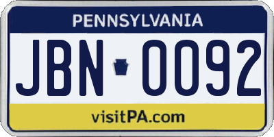 PA license plate JBN0092