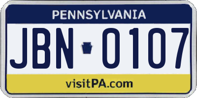 PA license plate JBN0107