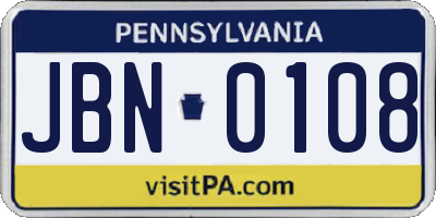 PA license plate JBN0108