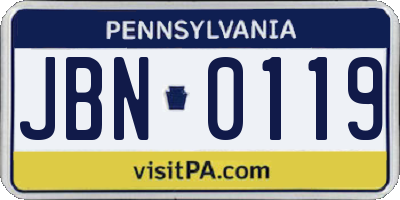 PA license plate JBN0119