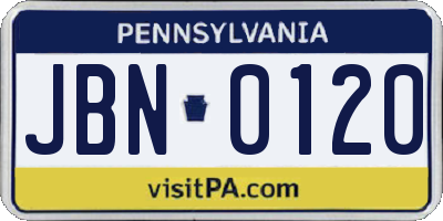 PA license plate JBN0120