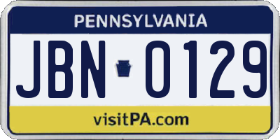PA license plate JBN0129