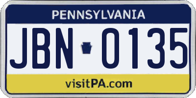 PA license plate JBN0135