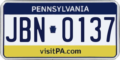 PA license plate JBN0137