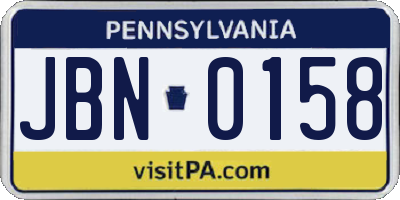 PA license plate JBN0158